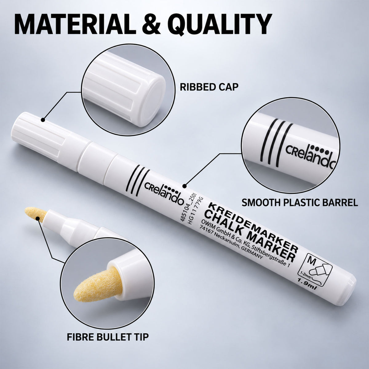 Chalk marker barrel cap and fibre tip details