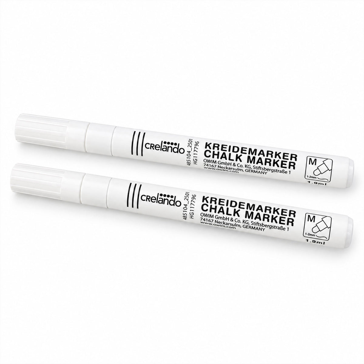 Two chalk markers on white background