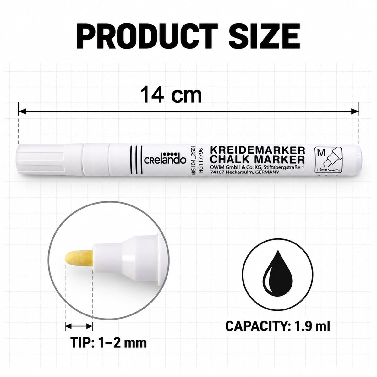 Chalk marker dimension reference