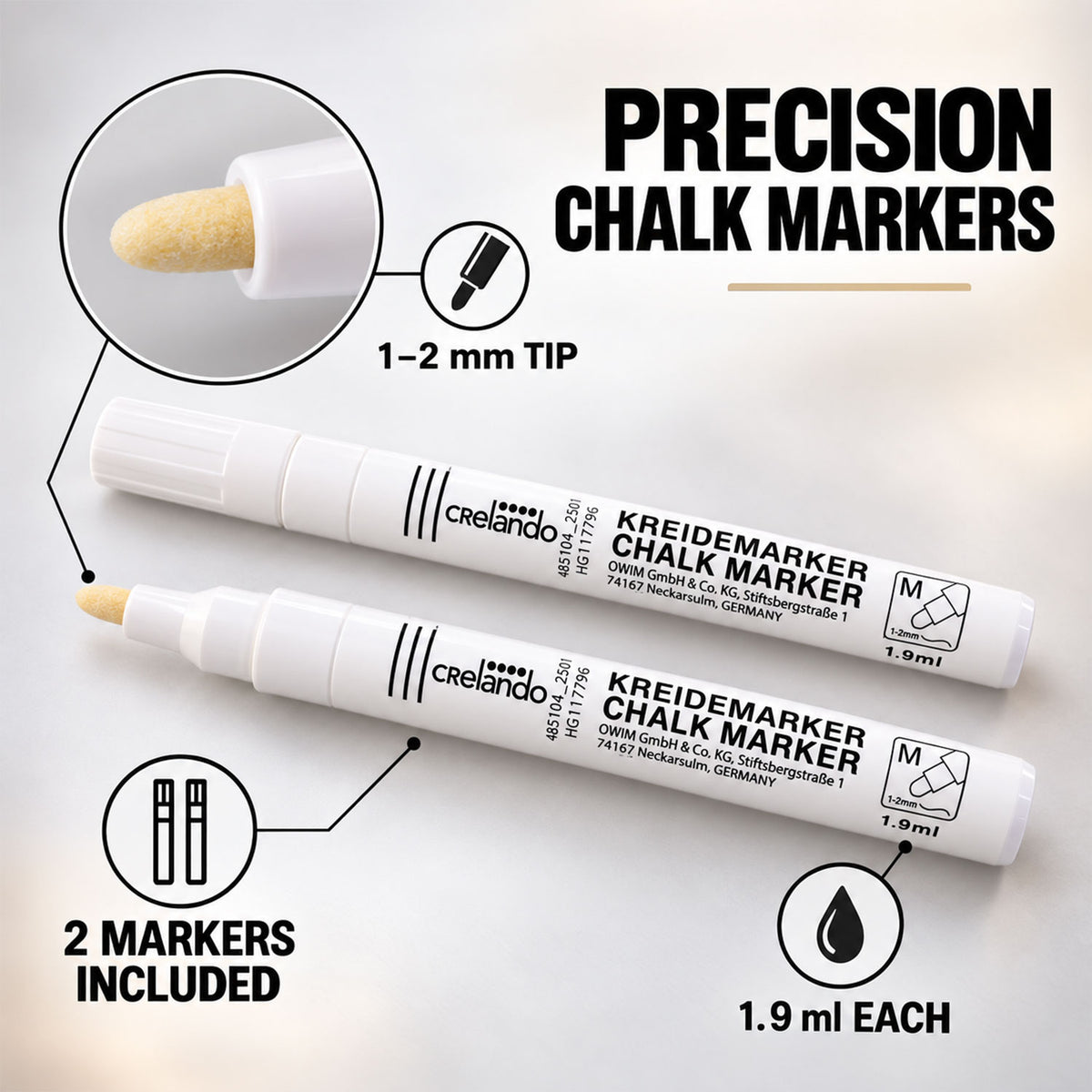 Chalk marker tips and set details