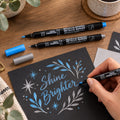 Metallic Marker Pens with Fine Fibre Tips for Drawing Lettering and Crafts 2 Pc