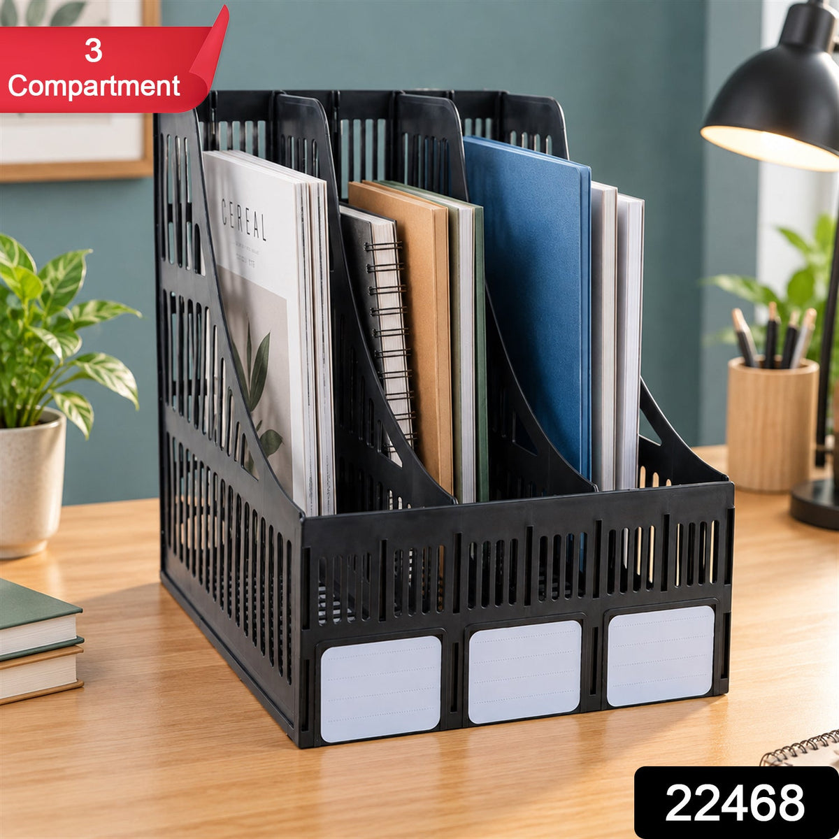3 compartment plastic desk document stand file organizer