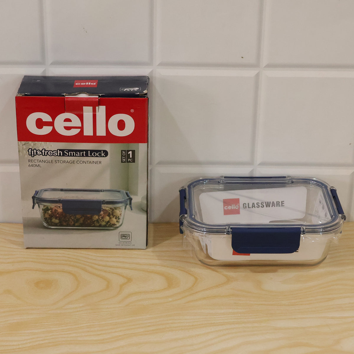 Cello 640ml Rectangular Glass Food Storage Container with Smart Lock Lid (1 Pc)