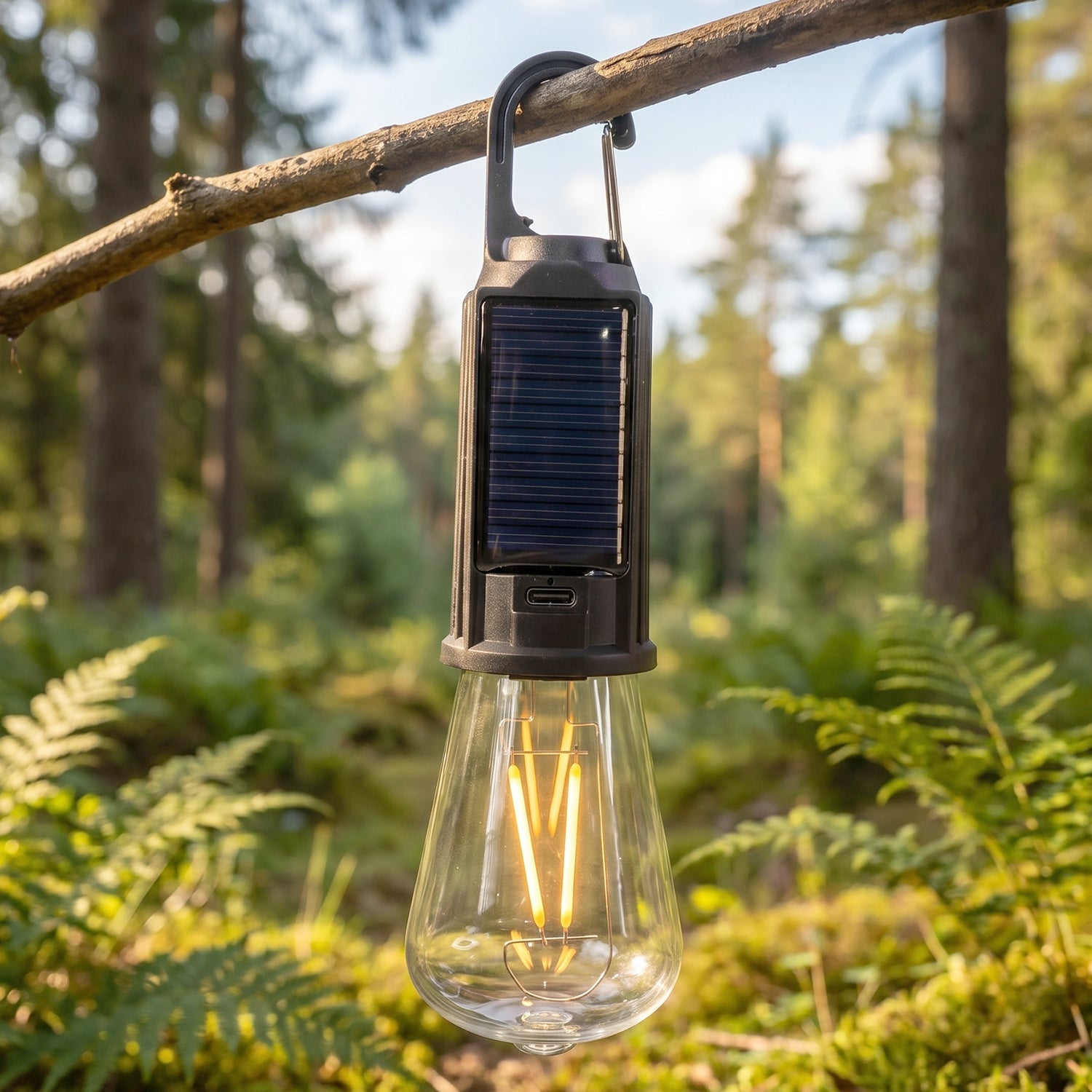 Solar Rechargeable Camping Lamp LED Bulb Warm Light with Hook Portable (1 Pc)