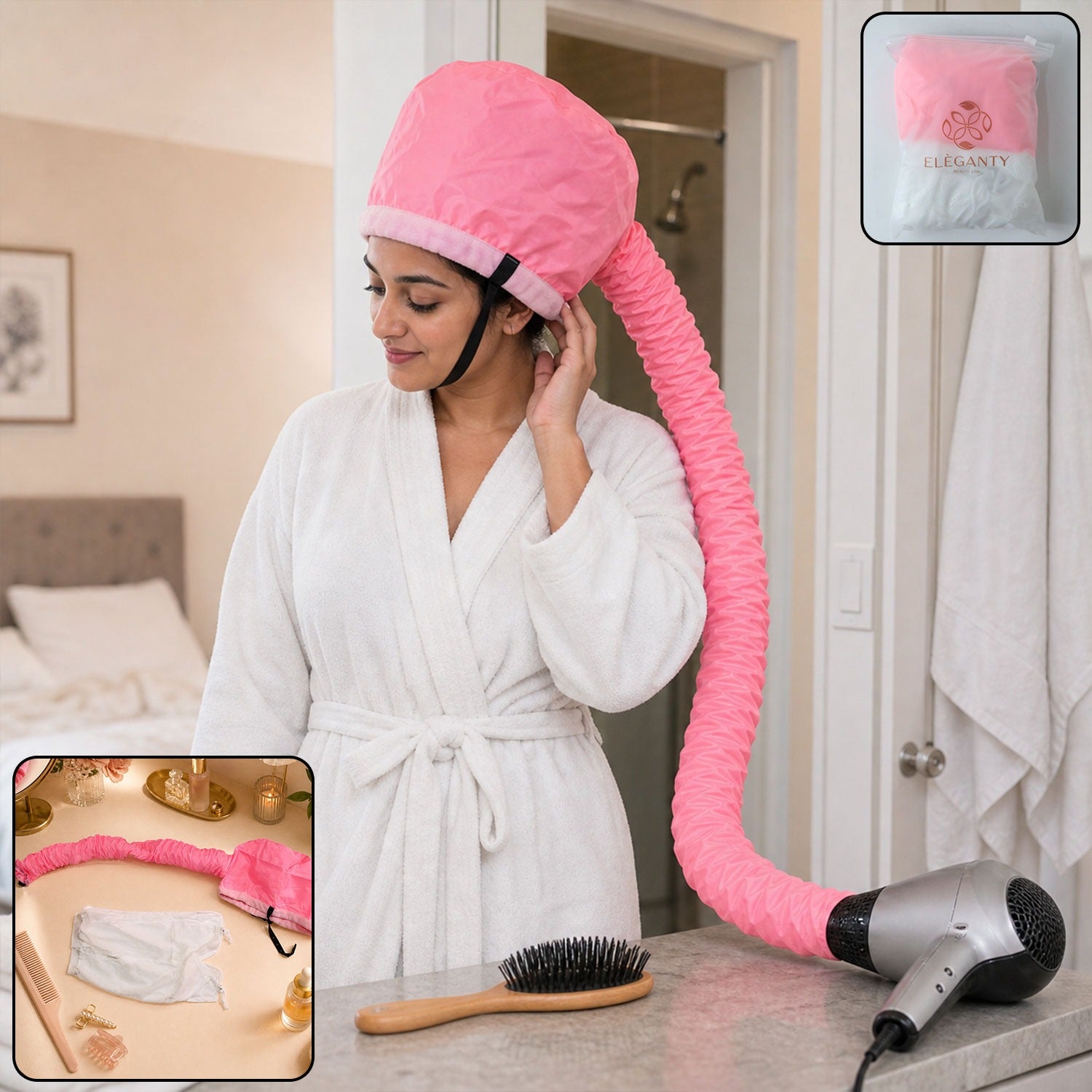 Soft bonnet hair dryer attachment for even warm air circulation