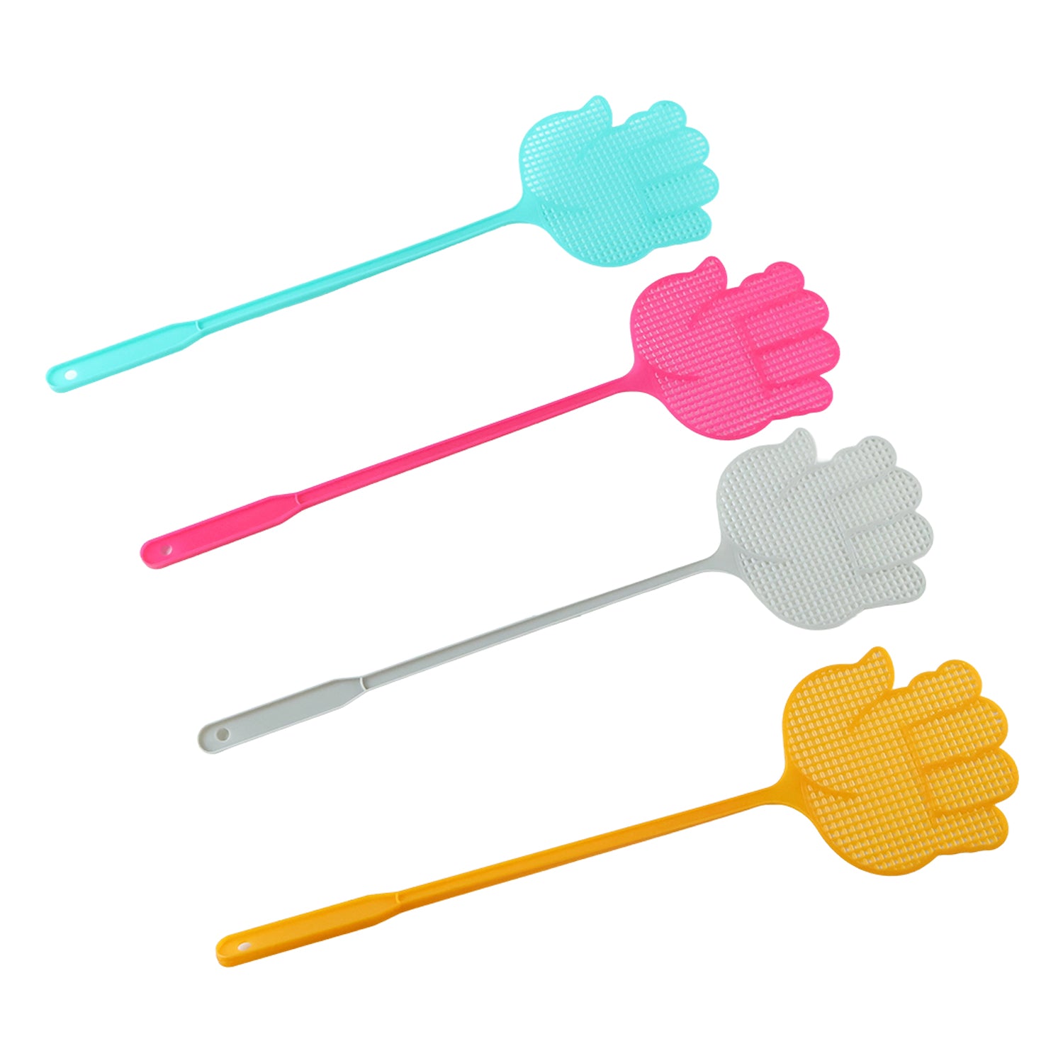 Plastic fly swatter set on white background