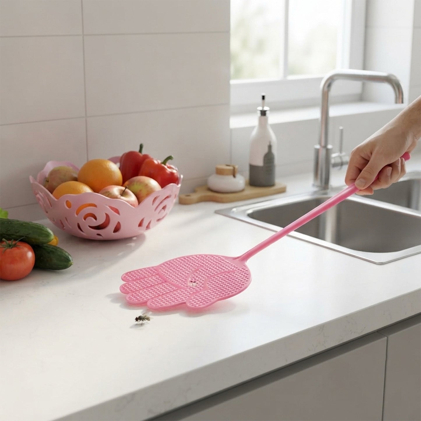 Long handle fly swatter for kitchen use