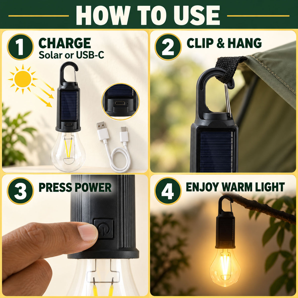 Solar hanging camping bulb light - view 03