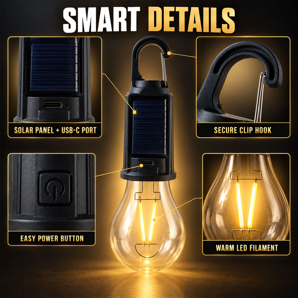 Solar hanging camping bulb light - view 04