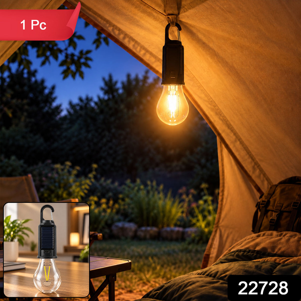Solar hanging camping bulb light - 1 Pc