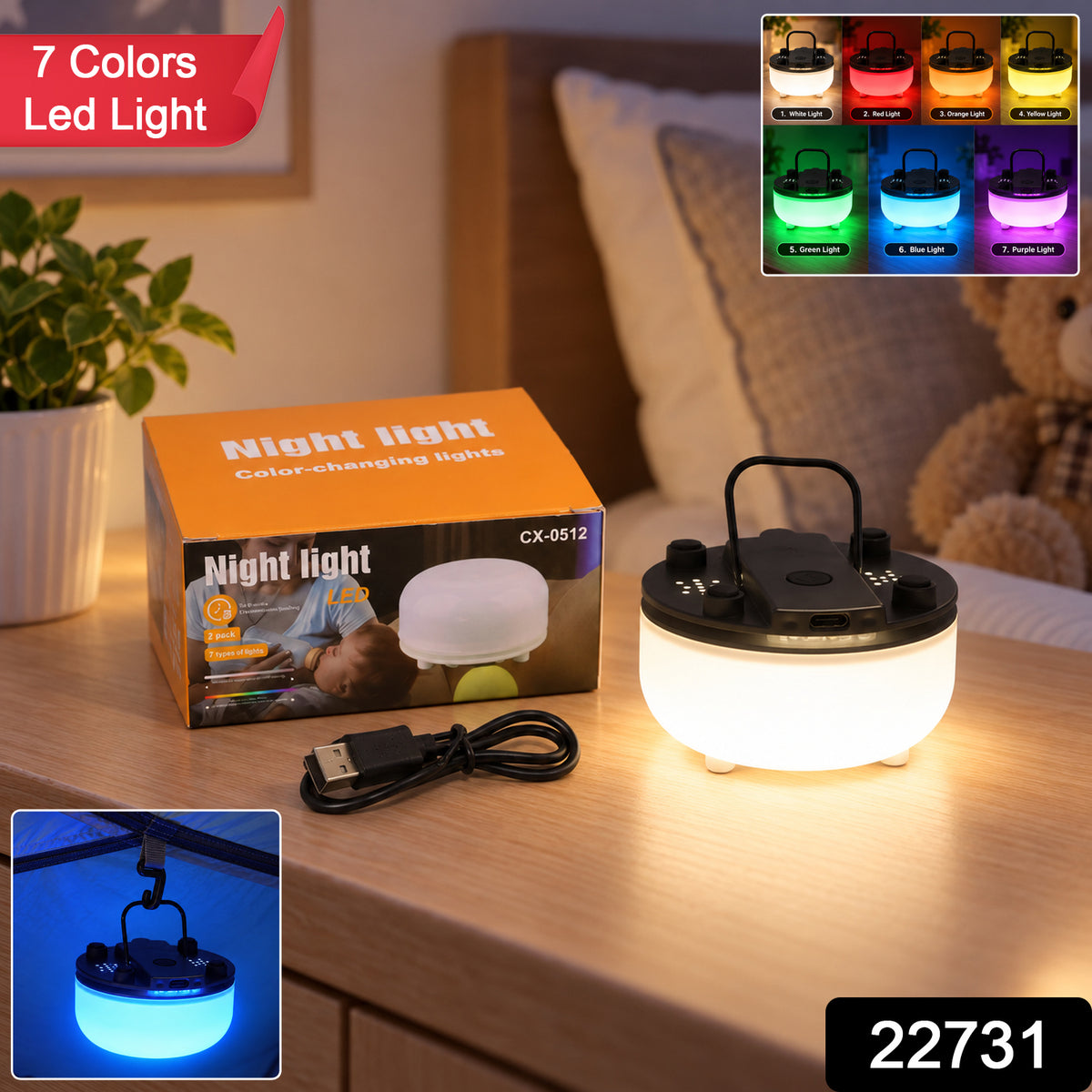 Seven colour LED night light with hanging handle 2