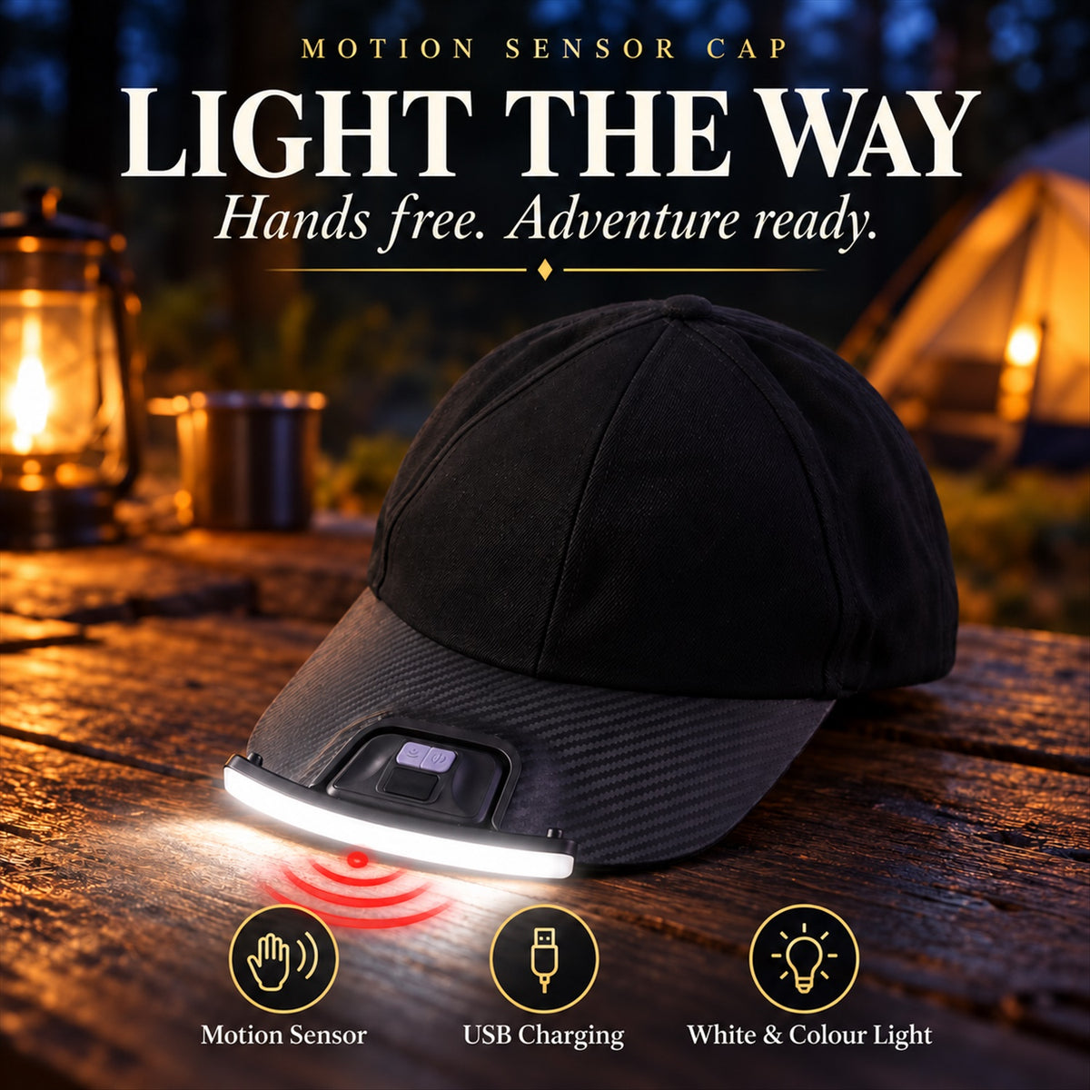 Black Cap with LED Sensor Light