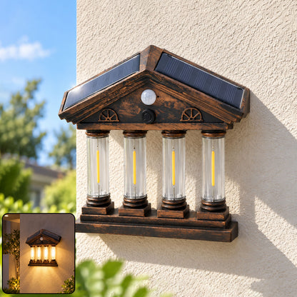 Four COB motion sensor solar wall light with dual solar panels 3