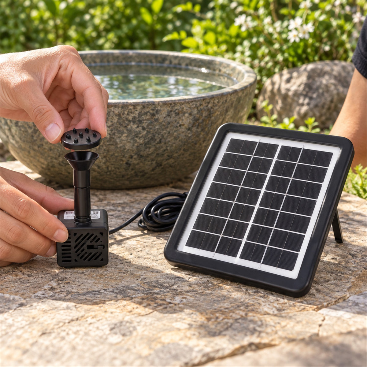 Solar water fountain pump kit with panel and interchangeable nozzles 8