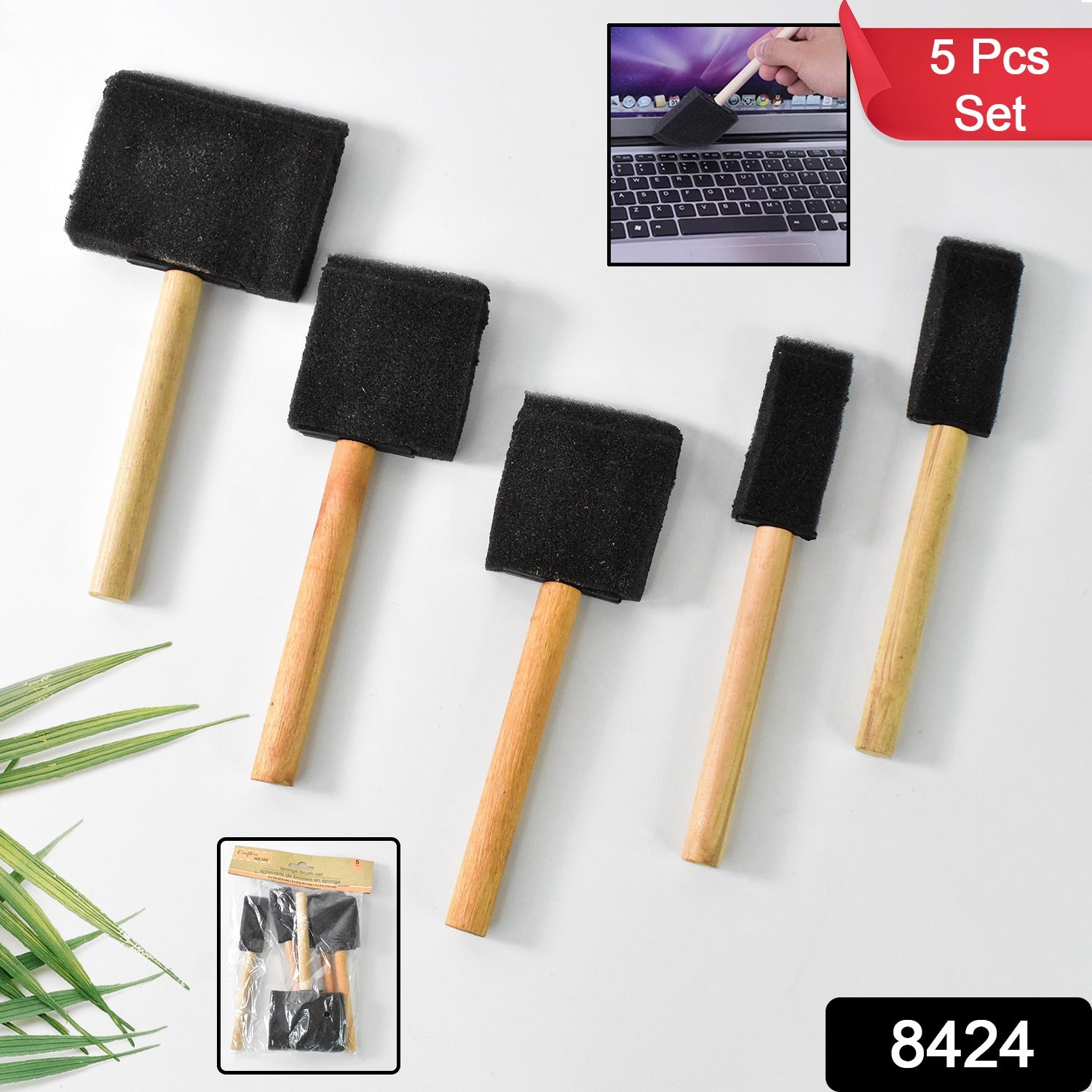 Multipurpose Sponge Brushes for Painting with Wooden Handles (5 Pcs Set)