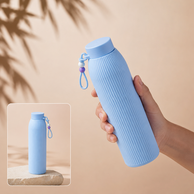 Textured Glass Water Bottle for Travel with Leakproof Lid (1 Pc)