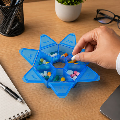 Seven compartment plastic medicine organizer