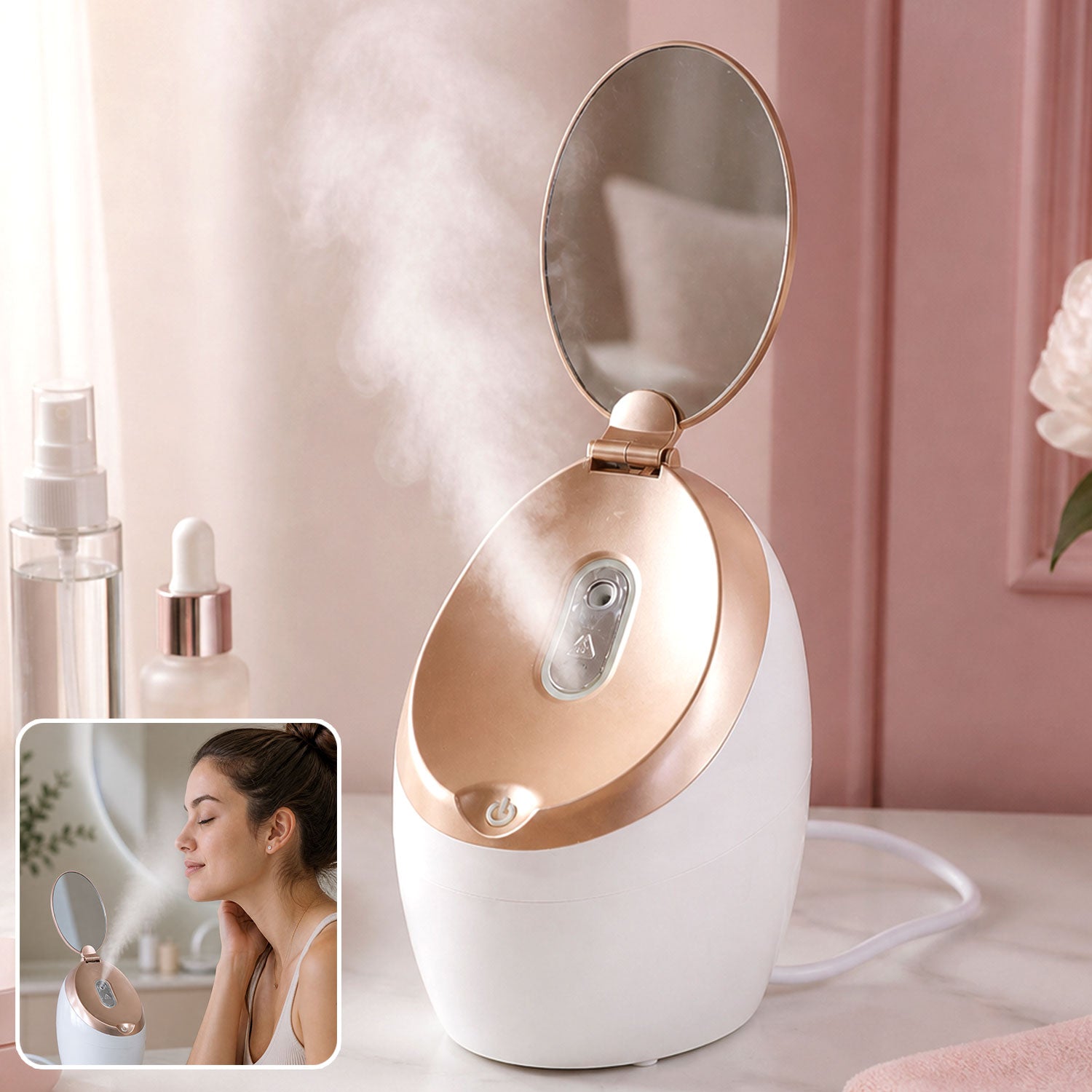 Electric facial steamer with mirror product photo 1