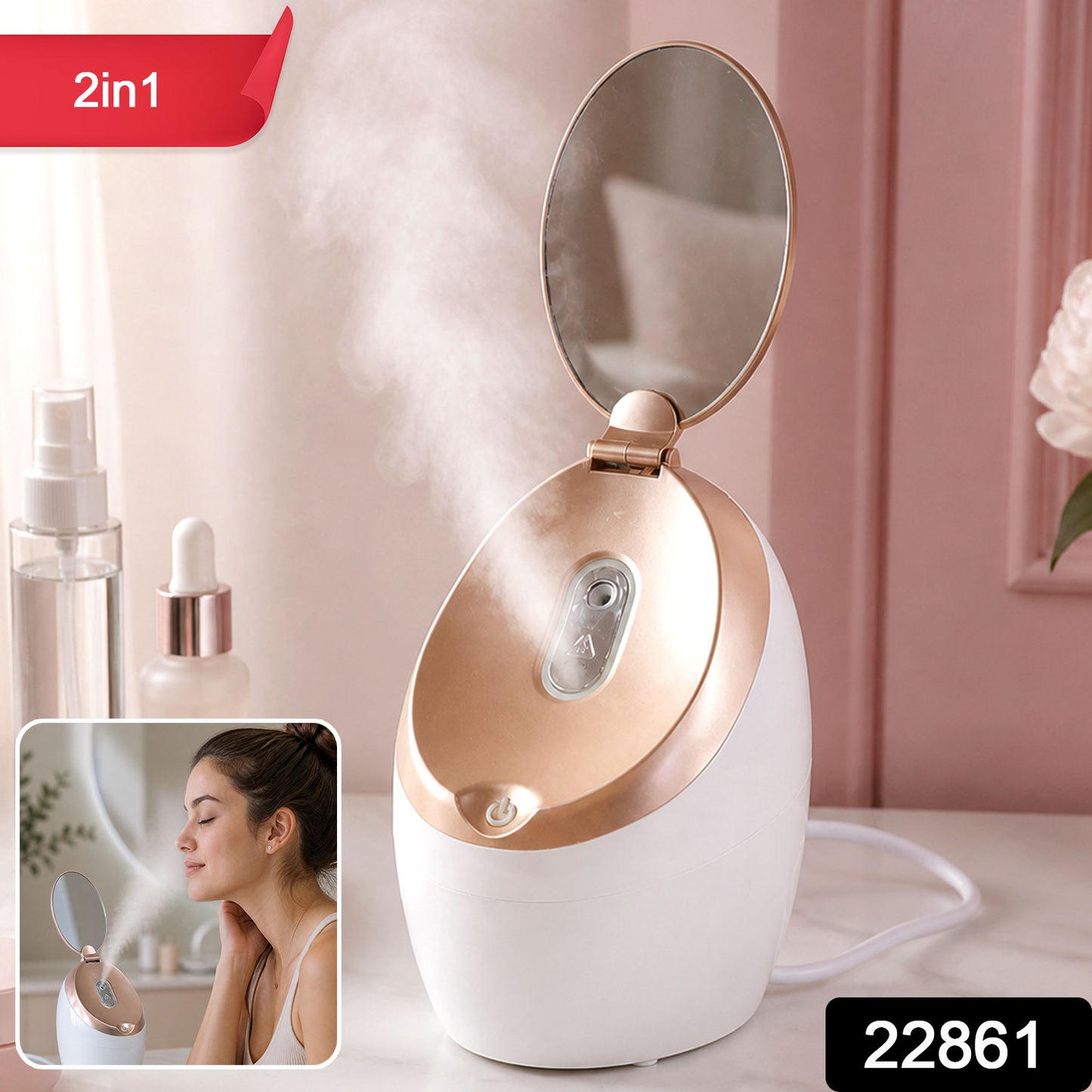 Electric facial steamer with mirror product photo 2