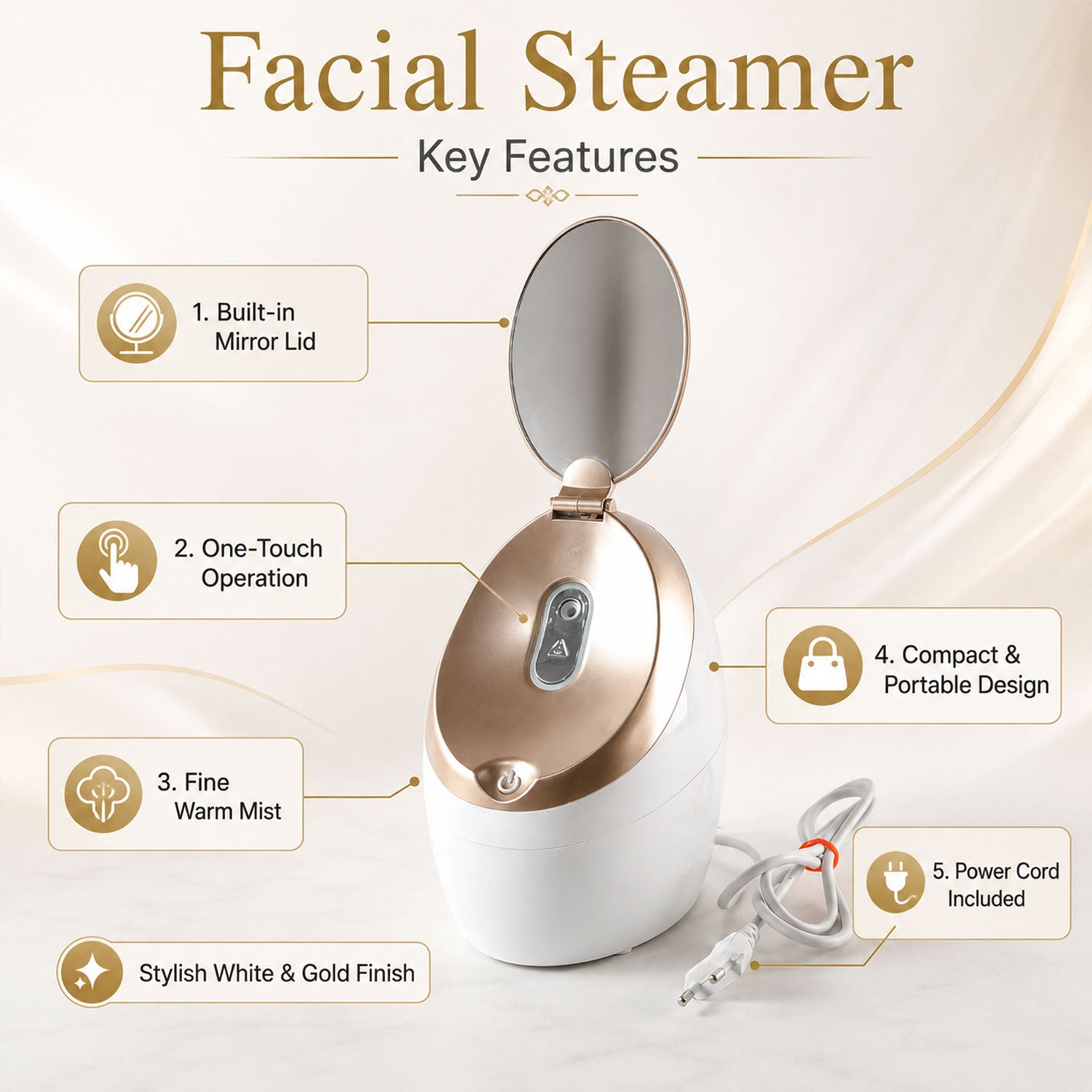 Electric facial steamer with mirror product photo 4