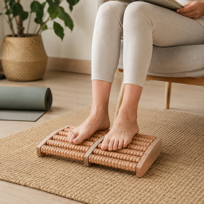 Dual foot wooden roller massager