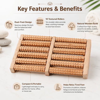 Wooden foot roller massager features