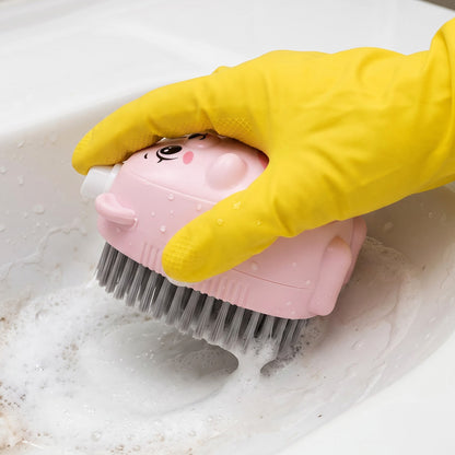 Plastic soap dispensing scrub brush