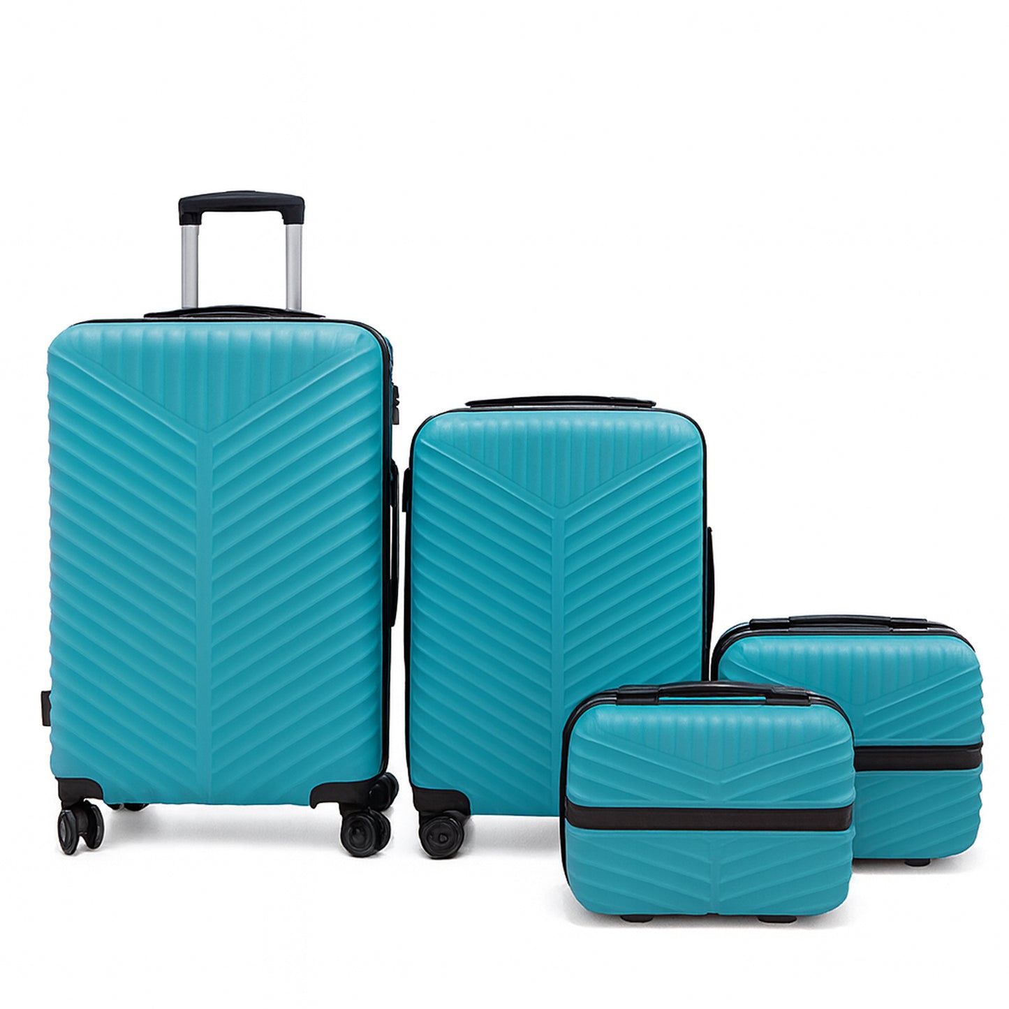 Telescoping handle and smooth rolling wheels of luggage from 4-in-1 set