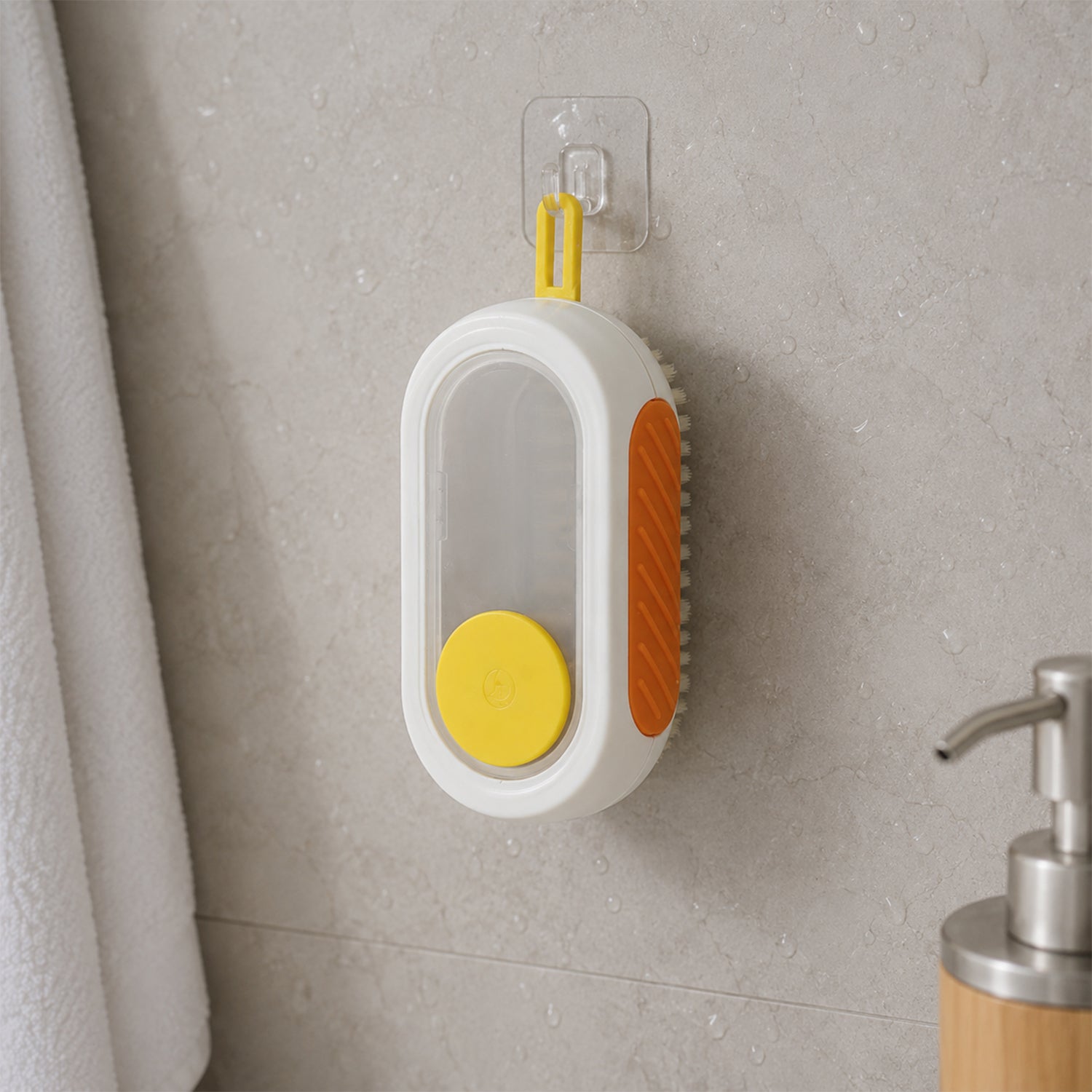 Cleaning brush hanging storage design