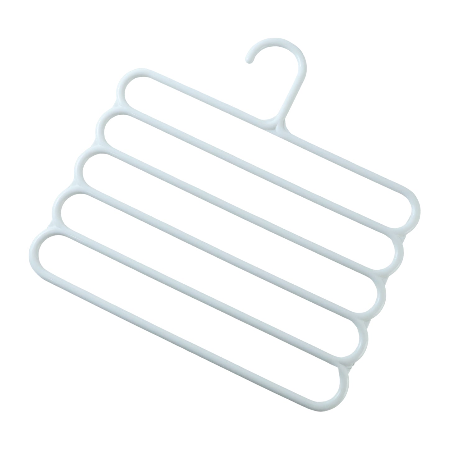 Large 5 in 1 plastic multipurpose hanger on white background