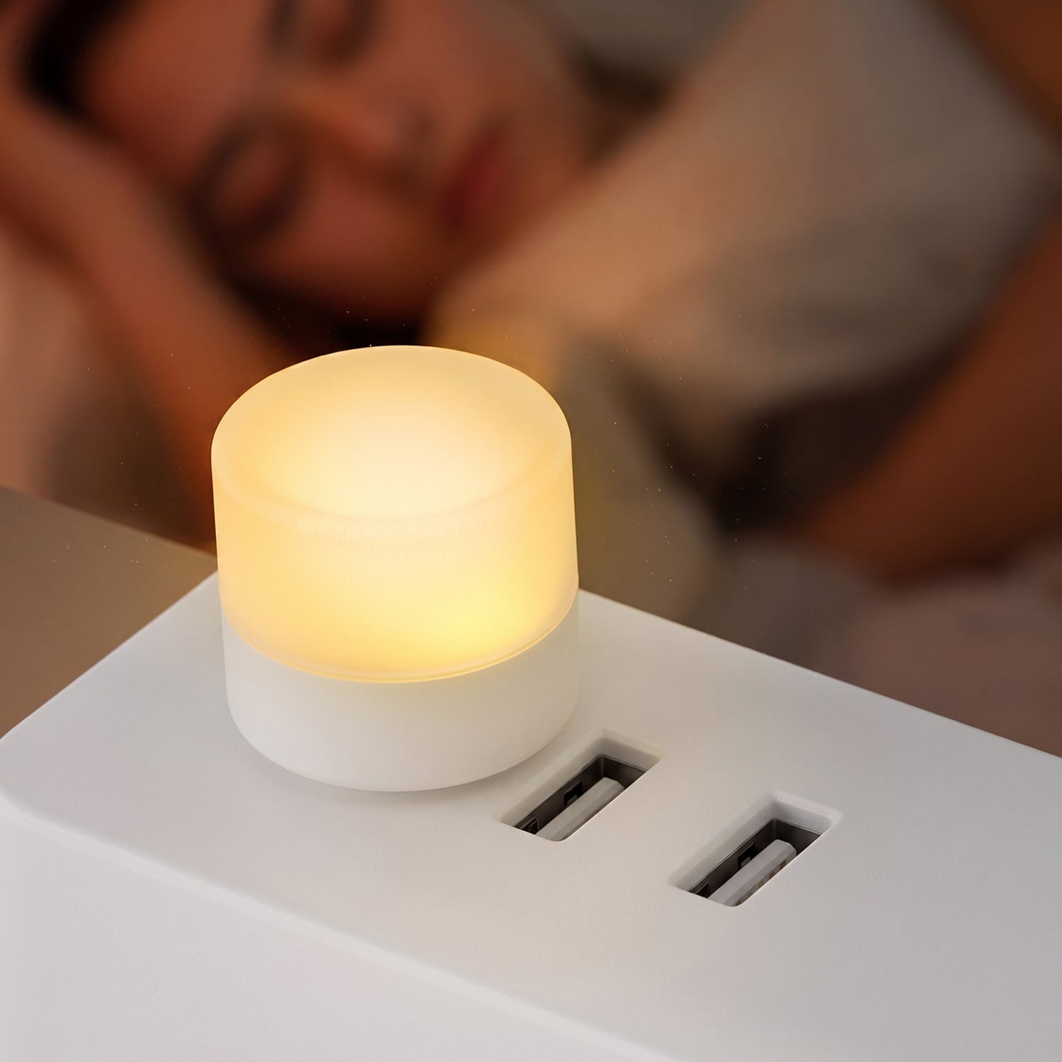 Warm glow USB LED night light in use