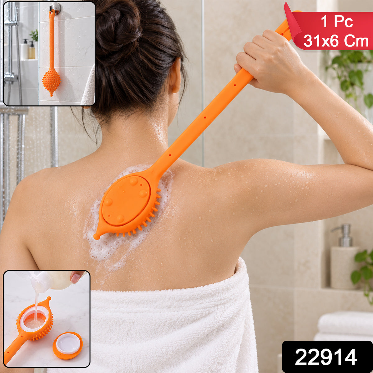 22914 Long Handle Silicone Back Scrubber 1 Pc 31 x 6 Cm