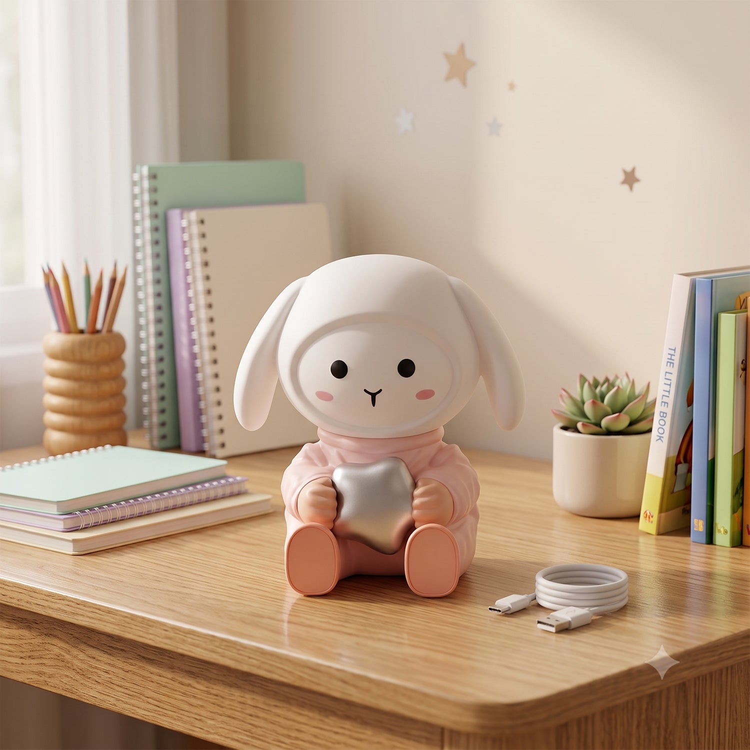 Rabbit LED Night Light with Mobile Phone Stand for Bedroom and Study Table (1 Pc) - image 4