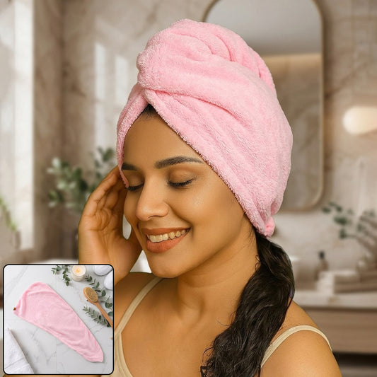 Microfiber hair wrap towel cap in use