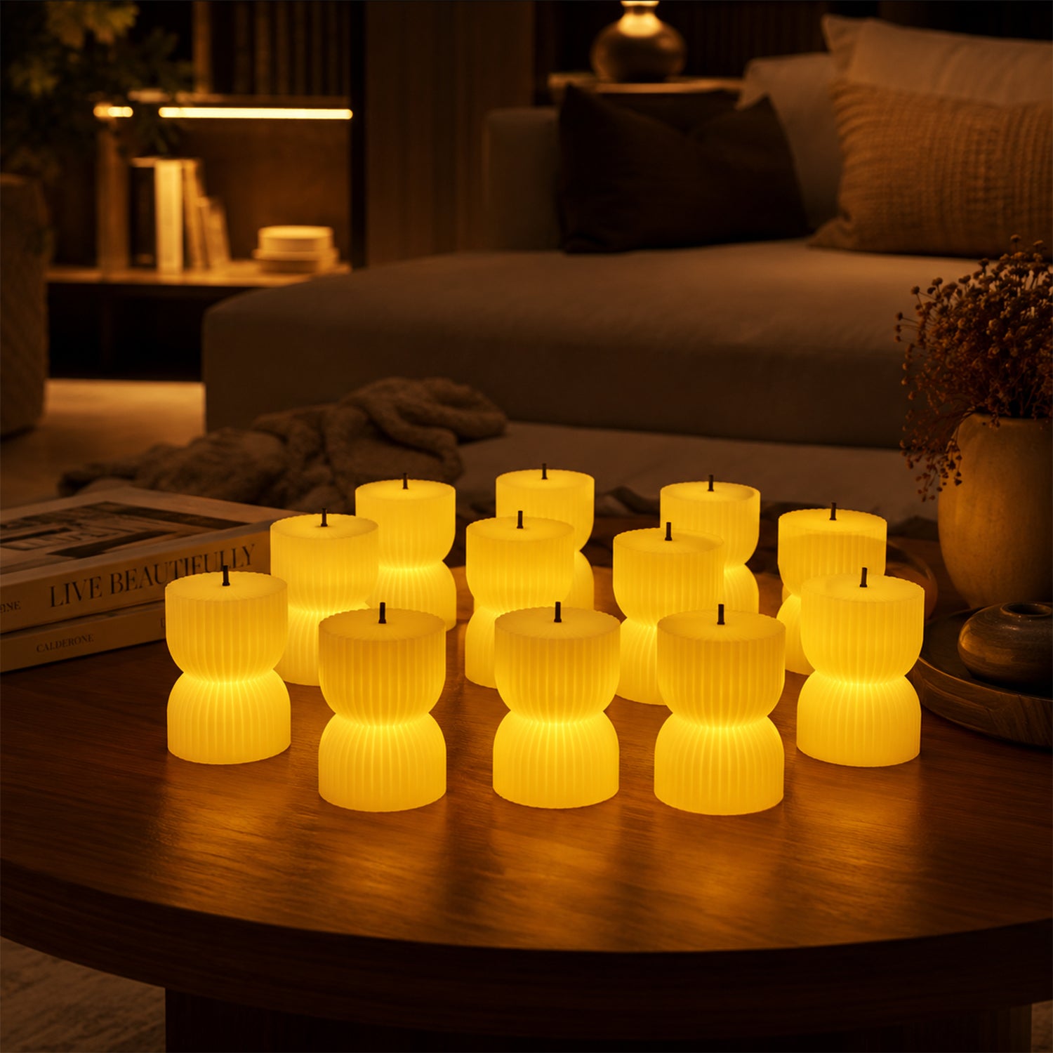 flameless LED candles warm festive lighting