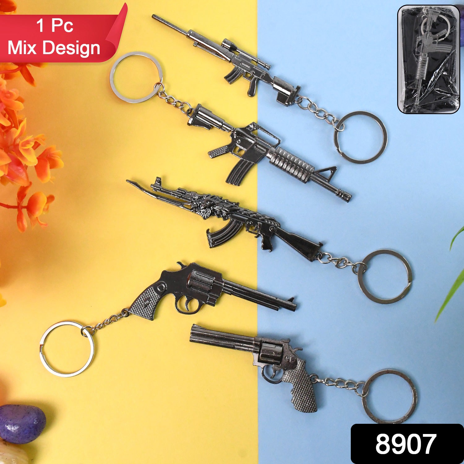 Mix Design Metal Gun Keychain With Case (1 Pc / Mix Design)