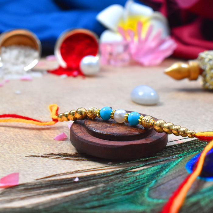 Blue Golden Beads Rakhi | Rakhi For Rakshabandhan |