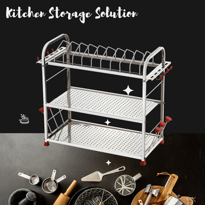 Regular Stainless Steel 18 x 18 Dish Rack | 2-Tier Kitchen Utensil Drainer | Plate Stand with Cutlery & Glass Holders