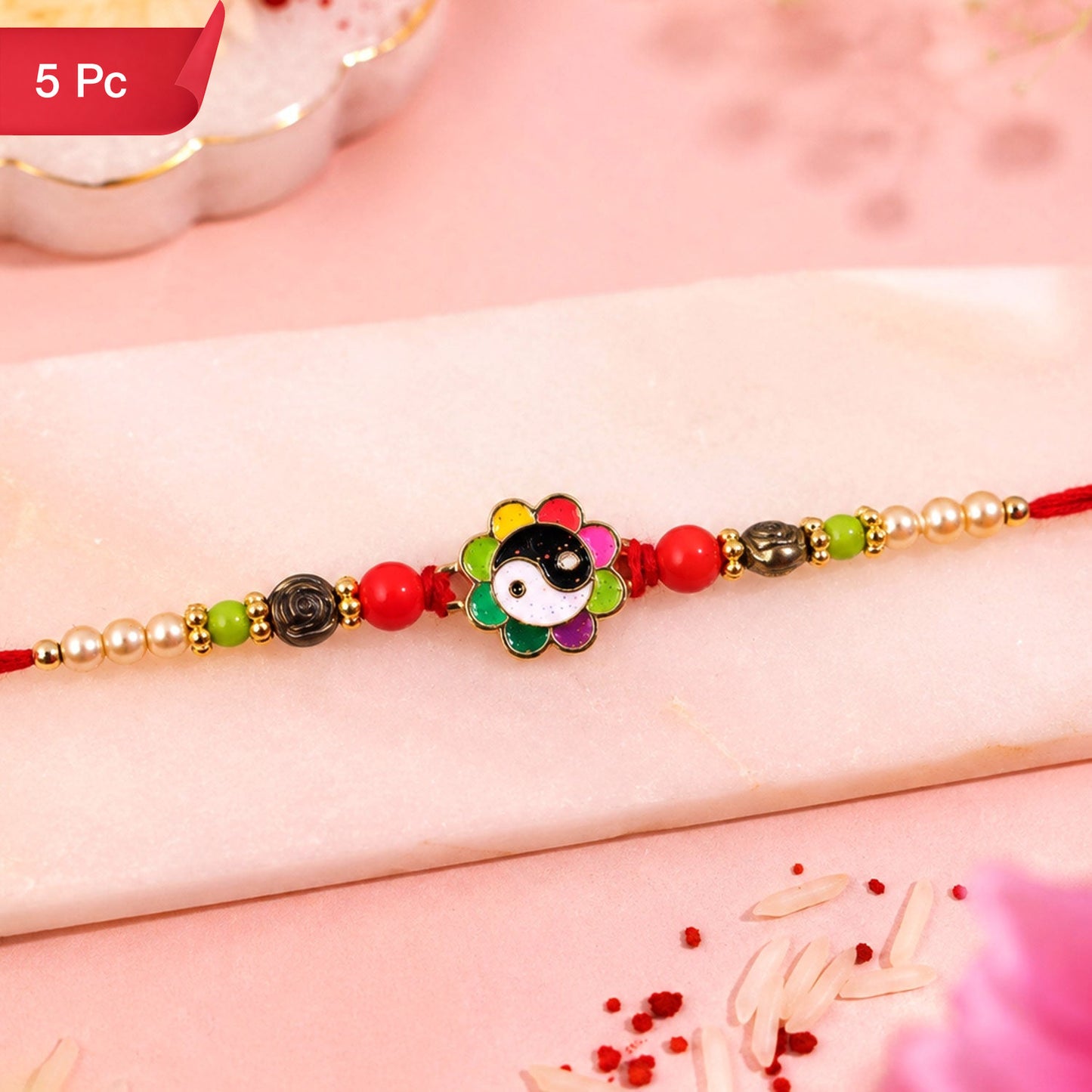 Floral Enamel Pearl Beaded Designer Rakhi for Brother (5pcs)