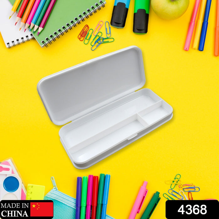 4368 Multipurpose Compass Box, Pencil Box with 3 Compartments for School, White Color Pencil Case for Kids, Birthday Gift for Girls & Boys