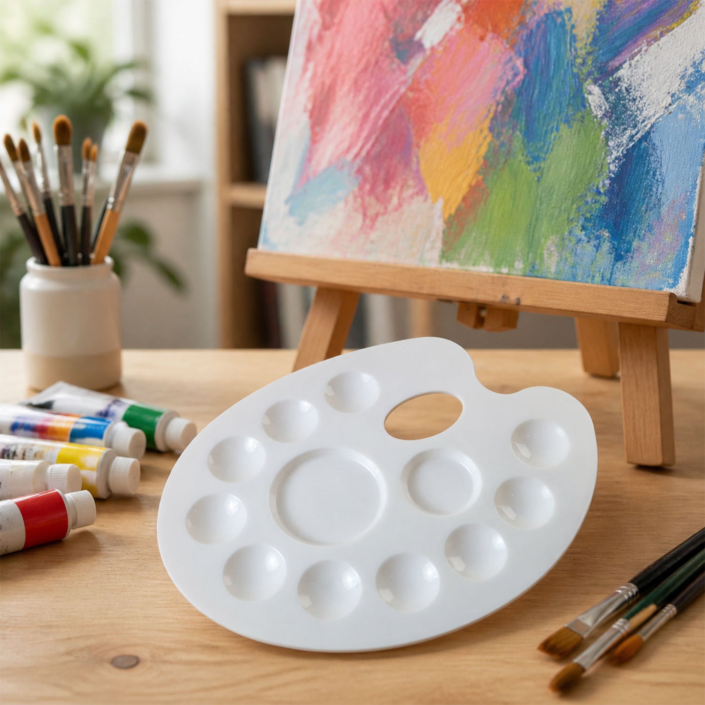 Big Oval Colour Mixing Plate 10 Well Paint Palette with Thumb Hole for Kids, Artists