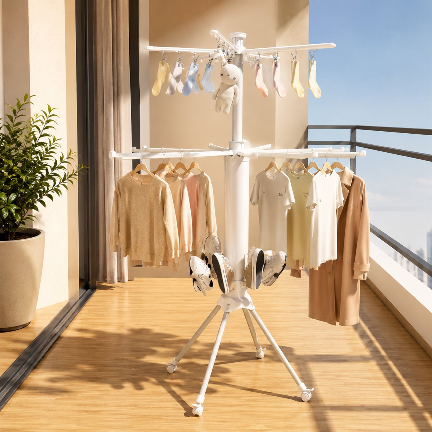 Foldable rotary clothes drying stand detail