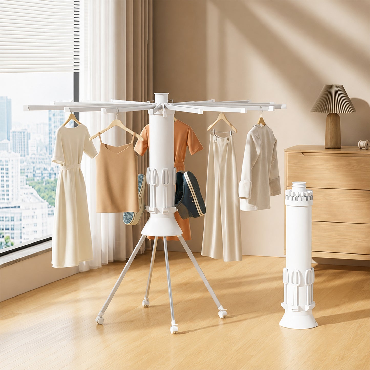 Compact folding clothes hanger storage view