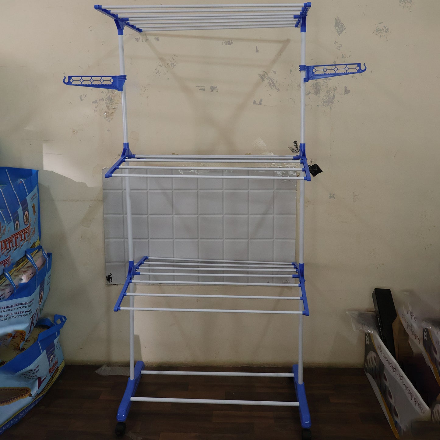 3 layer foldable clothes drying stand live photo