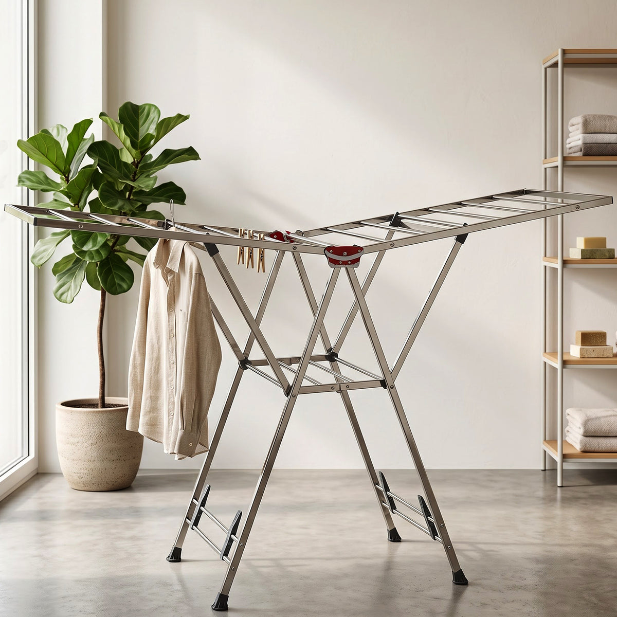 Heavy duty clothes drying stand lifestyle view