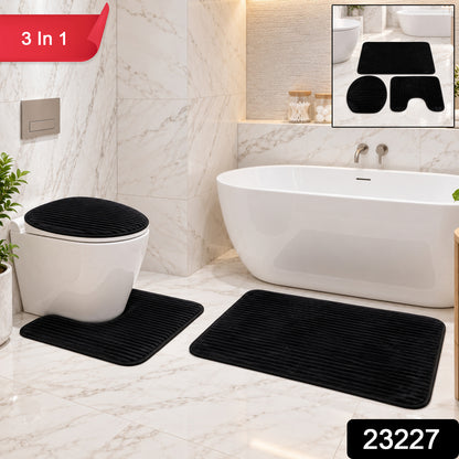 Bathroom Mat Set with Toilet Contour Rug and Lid Cover, Anti Slip (3 Pc Set)