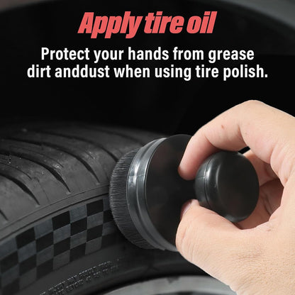 Tyre oil applicator cleaning brush in use