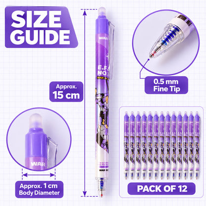 Erasable gel pens with mecha print built in eraser and 0.5 mm tips twelve piece set 03