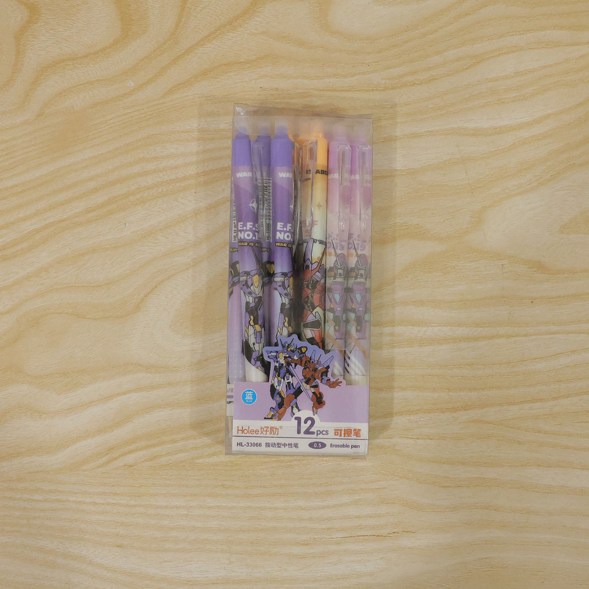 Erasable gel pens with mecha print built in eraser and 0.5 mm tips twelve piece set 05