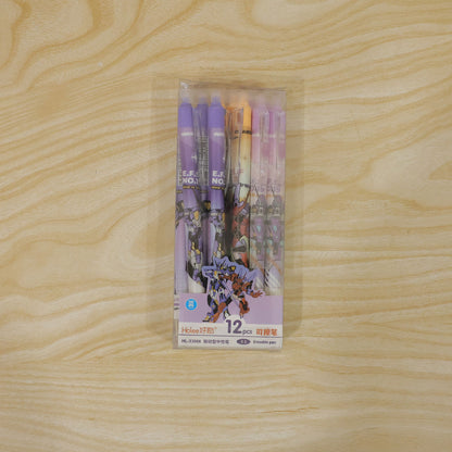 Erasable gel pens with mecha print built in eraser and 0.5 mm tips twelve piece set 05
